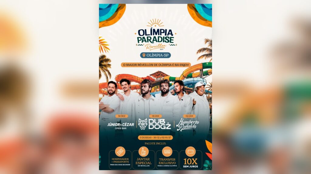 Olímpia Paradise 2027: Réveillon no Enjoy com Júnior e Cézar, Dub Dogz e Humberto e Ronaldo