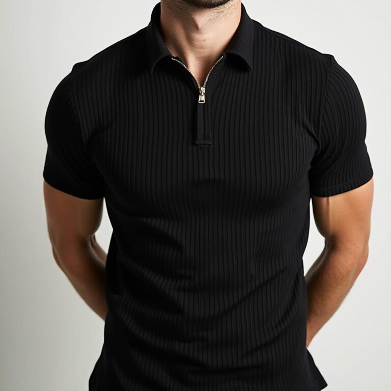 Camisa polo italiana canelada com zíper, premium
