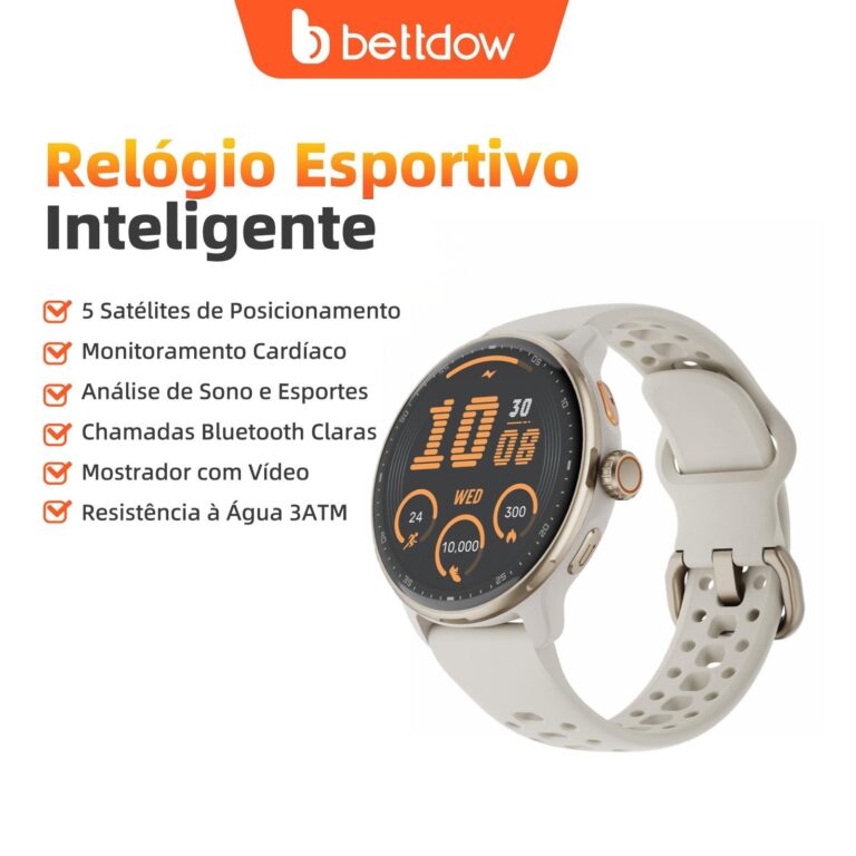 Smartwatch Bettdow com GPS, chamadas Bluetooth e monitor de saúde
